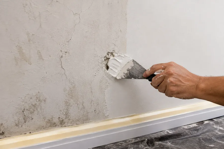 Retoque de pintura e massa corrida em parede interna